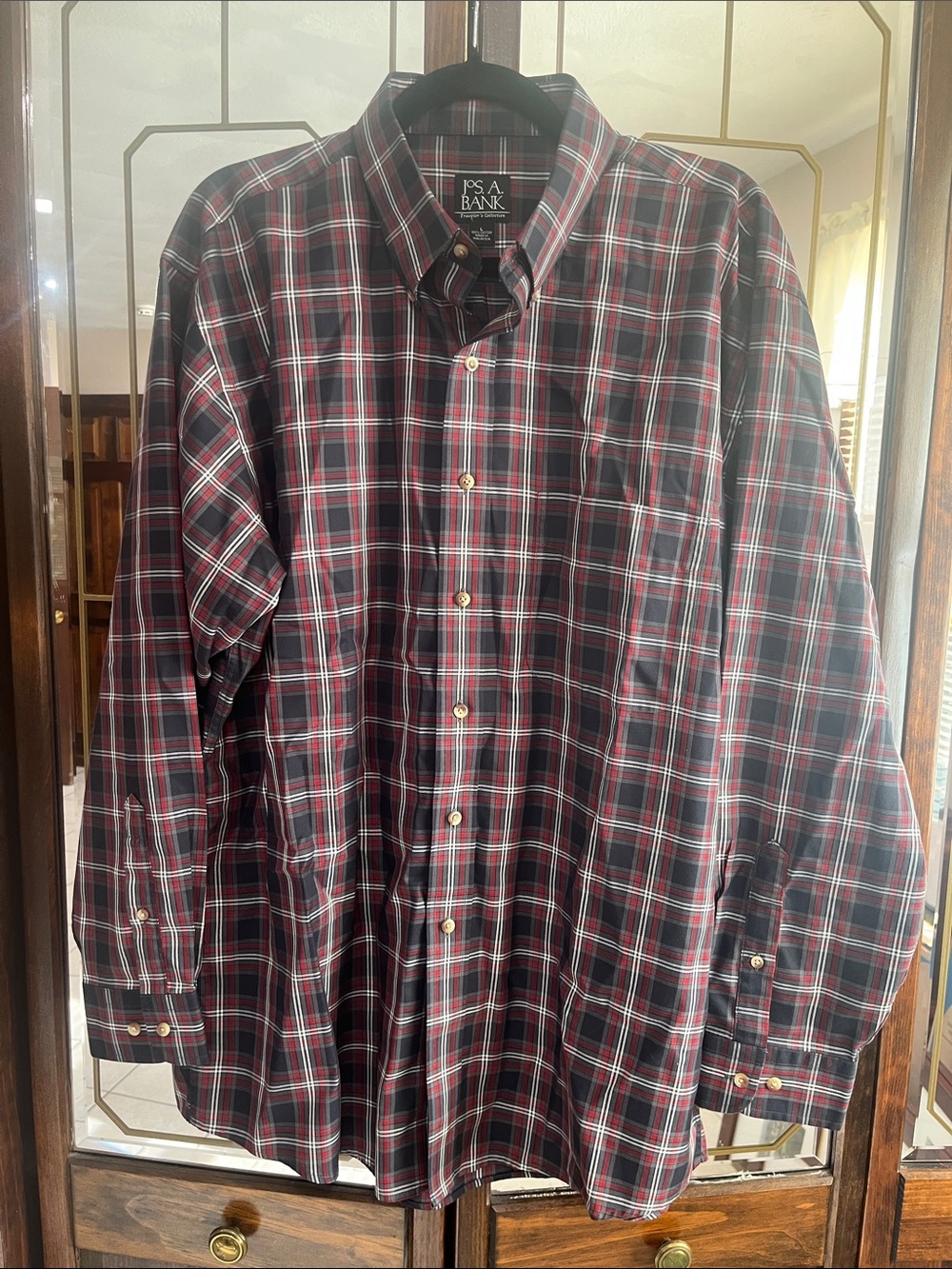 Jos. A. Bank Men’s Black and Red Plaid Button-Down Shirt